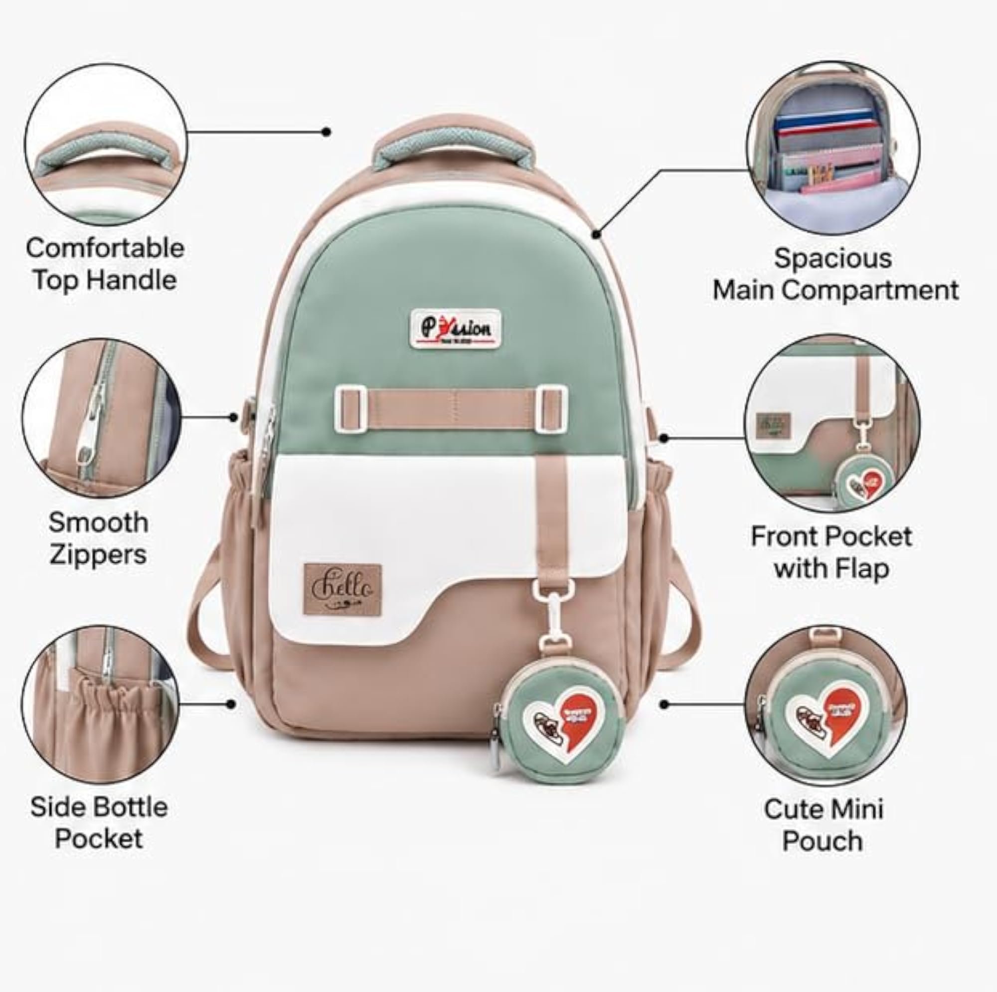 Kids School Backpack with Mini Pouch & Bottle Pocket, Unisex
