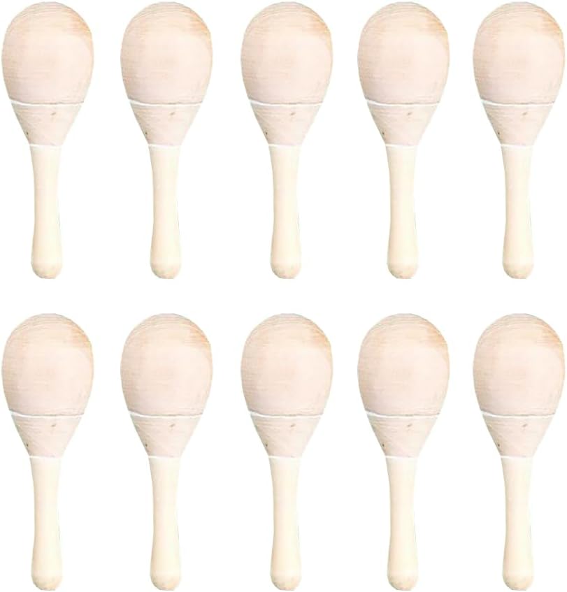 Mexican Rattle Instrument JIHUOO 10 Pcs Small Wooden Maracas Hand Percussion Rattles Unfinished ...