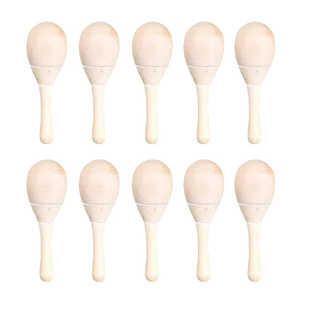 JIHUOO 10 Pcs Small Wooden Maracas Hand Percussion Rattles Unfinished Wood Music Maracas Wooden Rumba Shakers Percussion Instrument Mexican Fiesta Party Favors