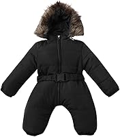 Vista 3 de Chaqueta con capucha para niño, abrigo para bebé, ropa exterior cálida para niña, invierno para niños, nieve (P-Negro, 6-9 meses)