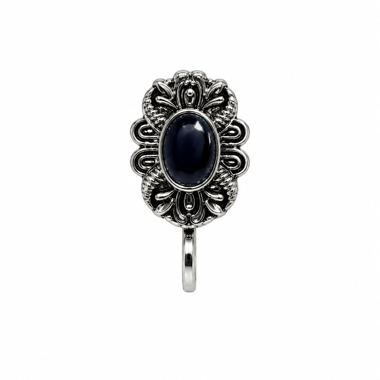 Plus Jewellery Gorgeous Oxidised silver finishing Oval Shape Black Stone Stud Nose Pin | Ring | Without Piercing | Adjustable | Nose Ring | Nathiya|Nathani | For Festival |Navratri For womens & Girls.-image-39