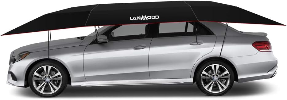 LANMODO Pro Semi-auto Car Tent Movable Carport Folded,Car Umbrella Tent with Anti-UV,Water-Proof, Proof Wind, Snow, Storm, Hail, Falling Objects 188.97X90.5 inch (4.8M Semi-auto without Stand, Black)