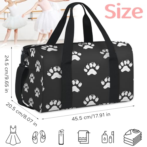 Dog Paws Gym Bag for Women, Duffle Bag for Travel Sport, Lightweight Waterproof Carry on Weekender Dance Yoga Workout Bags, Animal Footprints2