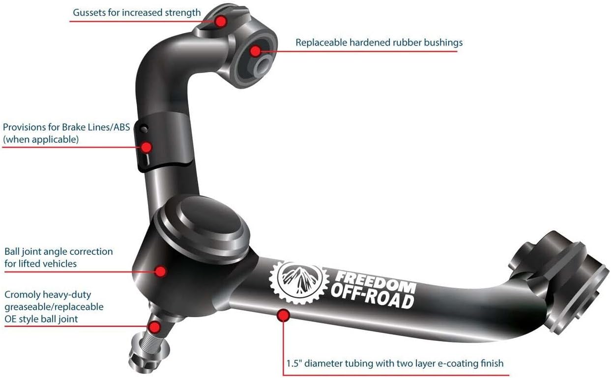 Freedom OffRoad Front Upper Control Arms 2-4" Lift For 09-24 Compatible With Ram 1500