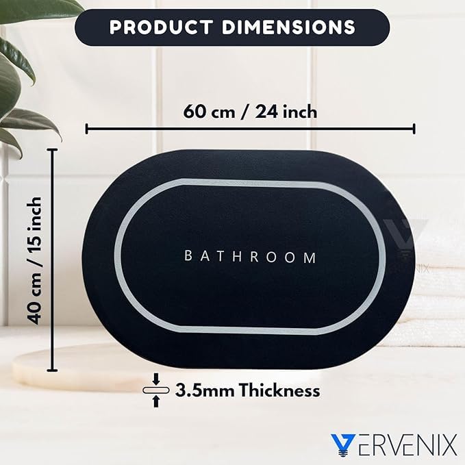 VERVENIX Pack of 2 Quick Dry Soft Water Absorbing Bathroom Rectangular Mat | Anti-Skid & Non-Slip Rubber Doormat for Home, Kitchen, Washroom (Black)