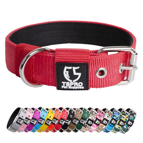 TSPRO Heavy Duty Tactical Dog Collar 1.25" Wide, Padded Dog Collar with Metal Buckle