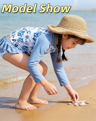 Image of Lovekider Little Girls Swimsuits 2 Pieces Swimwears Rash Guard Set Long Sleeve UPF50+ Bathing Suit for Beach 2-8T