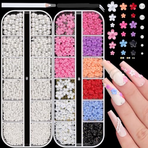 Flatback Nail Pearls and 3D Flowers for Nails Caviar Nail Beads