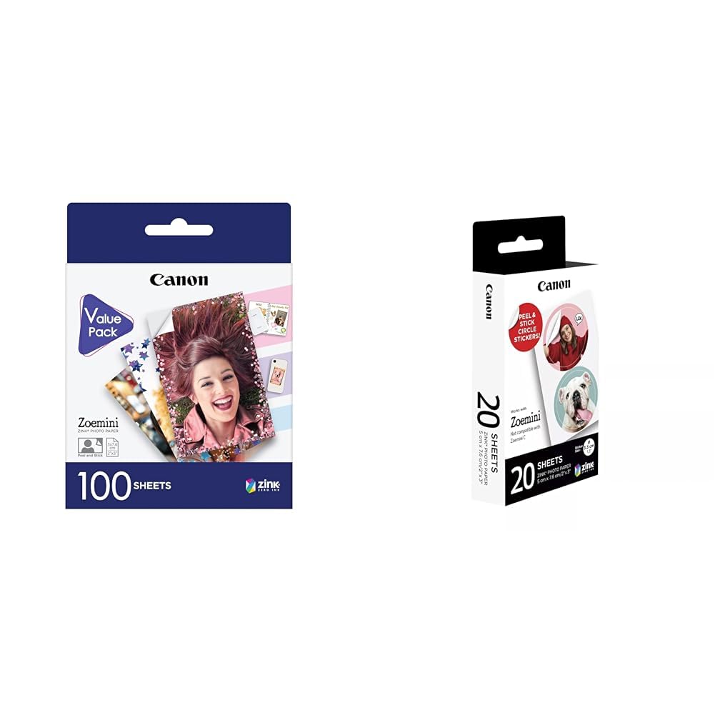Canon ZP-2030 Original ZINK Photo Paper 100 Sheets & ZP-2030-2C Original ZINK Fotopapier Circle Sticker
