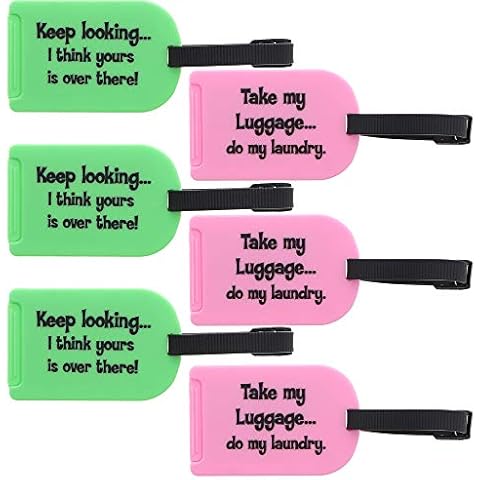 Hard Plastic Travel Luggage Tag with Quote - Set of 6 (Pink and Green) Cover