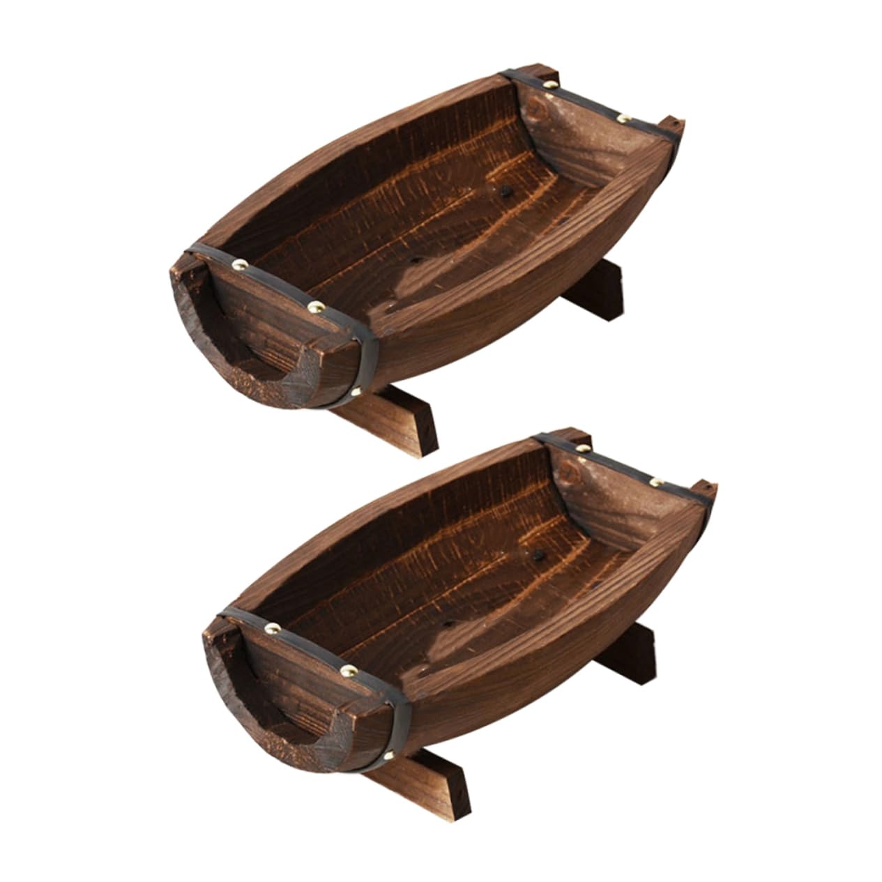 Pot de fleurs rustique demi-tonneau bois lot de 2 pour éviter l'humidité des succulentes