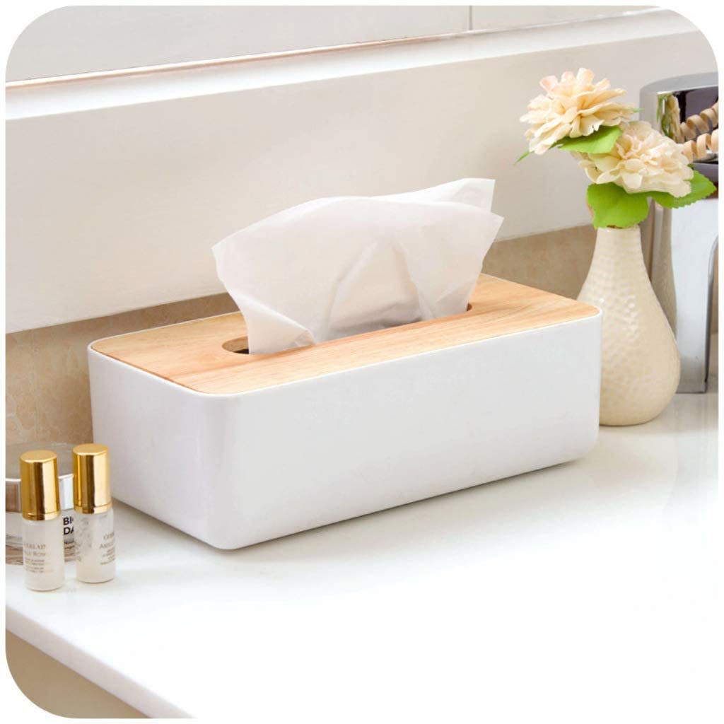 SYGNIUS 1 pc Square Shape Wooden Cover Plastic Tissue Box Holder | Paper Napkin Holder Case | Tissue Holder Dispenser Organizer for Car Decor Home Room Hotel (1) 4
