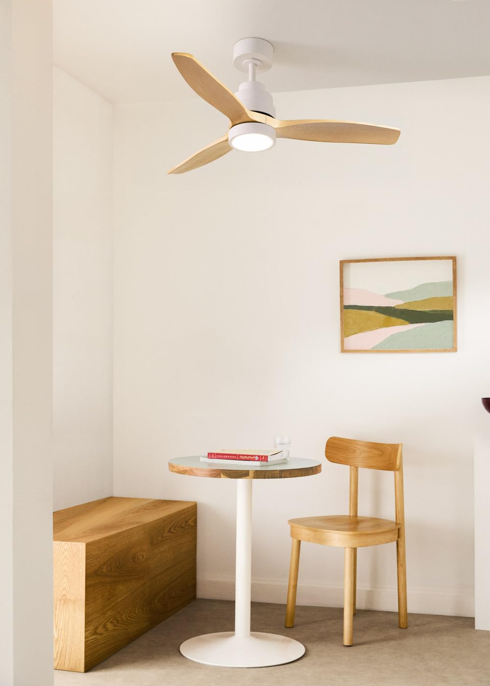 CREATE / WINDSTYLANCE S/Ventilador de techo ABS con luz blanco aspas efecto madera clara con mando/ 40W, Silencioso, Ø112 cm, 6 velocidades, temporizador, verano-invierno, doble altura, motor DC
