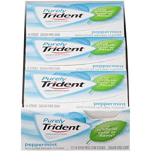 Purely Trident Peppermint Sugar Free Gum - with Xylitol - 12 Count, Pack of 14