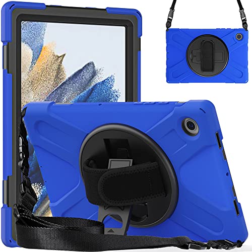 zenrich Samsung Galaxy Tab A8 Case 10.5 Inch, Heavy Duty Shockproof Protective Cover with Rotating Stand, Hand & Shoulder Strap Samsung A8 Tablet Case for SM-X200/X205/X207 2021, Blue