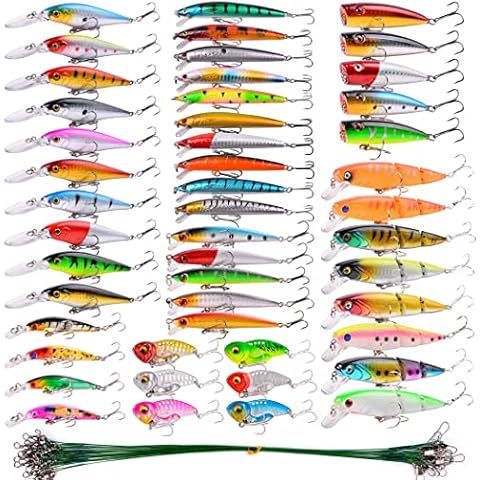 Aorace 68pcs Hard Fishing Lure Set Assorted Bass Soft Fishing Lure Kit Colorful Minnow Popper Crank Rattlin VIB Jointed Fishing Lure Set Hard Crankbait Tackle Pack Saltwater Freshwater Cover