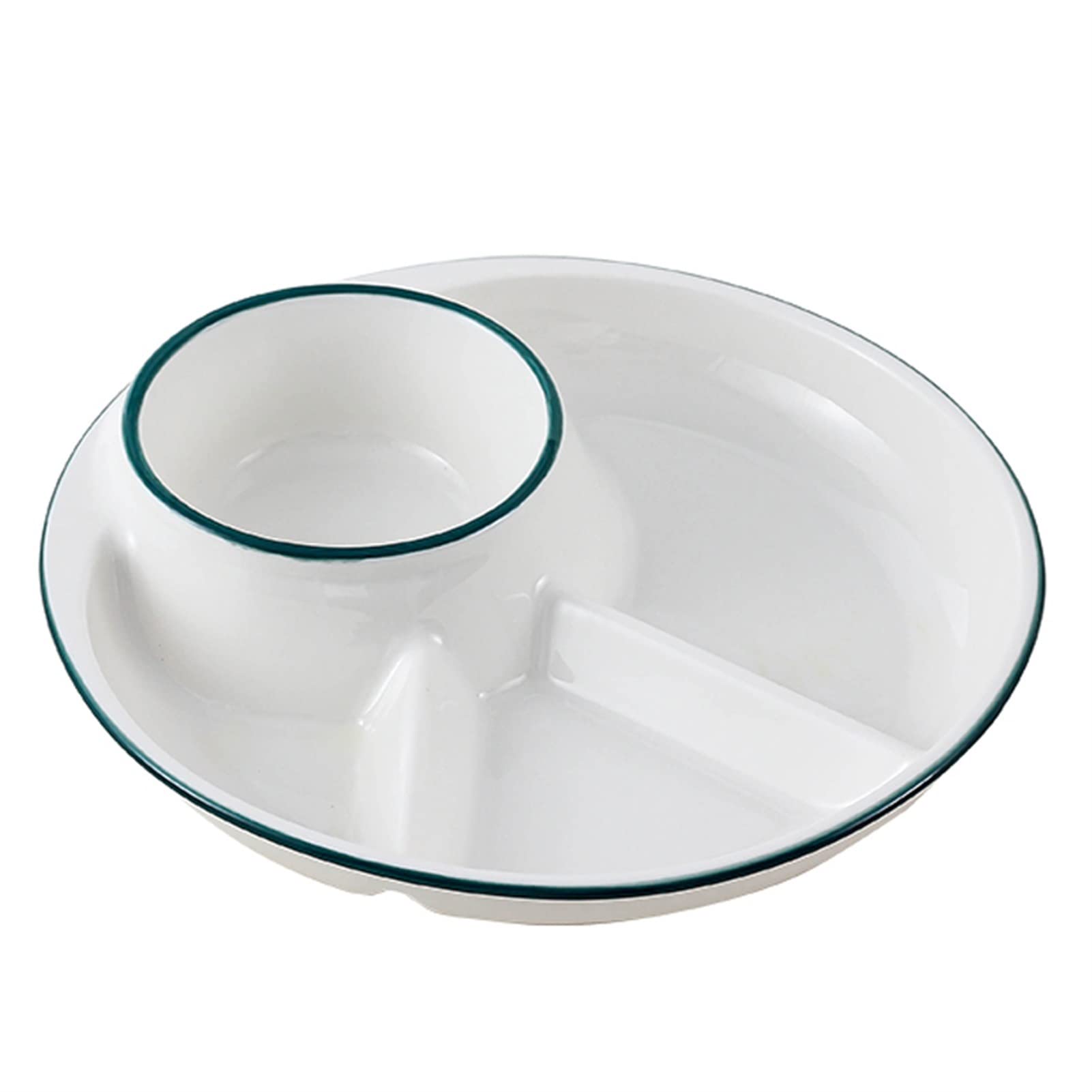 9 Inch Divided Plate, Portion Control Plate | Deepen Divided Porcelain Dinner Plates for Adults - Diet Plate Soup Salad Bowl - Dishwasher Microwave Safe (Color : Dark green)
