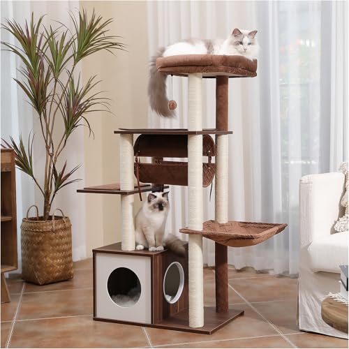 Árbol para gatos grande de madera 52" con rascadores y columpio