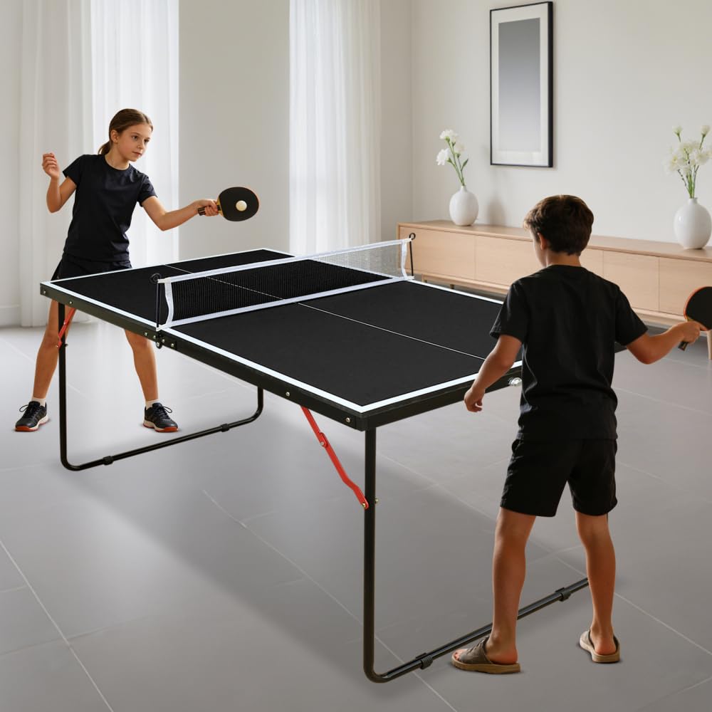 Tavolo da ping pong pieghevole con set, tavolo da ping pong portatile con racchette in rete e palline per giochi interni ed esterni