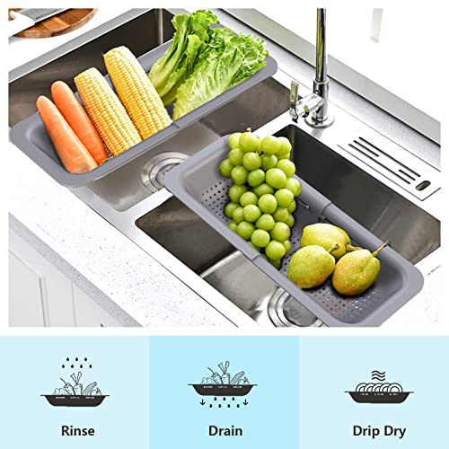 Ledorr 2 Pack Over Sink Strainers And Colanders,Extend Kitchen Sink Drain Basket,Adjustable Pasta Drying Rack,Sink Strainer Basket Wash Fruits And Vegetables, Mother's Day Gifts #TOP1