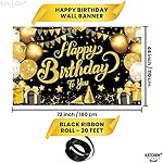 KatchOn, Black and Gold Happy Birthday Banner Sign - XtraLarge, 72x44 Inch | Black and Gold Backdrop Banner for Happy Birthday Decorations | Party Decorations for Men and Women - Image 2