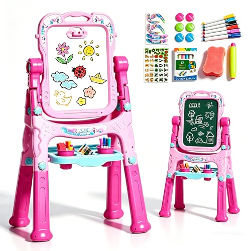 EUCOCO Toys for 1 2 3 4 5 6 Year Old Girls Gifts Art Easel for Kids Drawing Board 1st Birthday Gifts for Girls Toys Age 1 2 3 Birthday Presents Toddler Learning Baby Toys Christening Gift for Girl