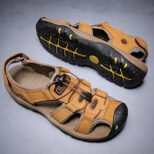 Mens Closed Toe Sandals Beach Water Shoes Men Leather Saltwater Fisherman Waterproof Sport Hiking Sandals4