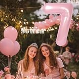 SUWEN 40 Inch Pink Large 7 Number Balloons Big Foil Helium Number Balloons 0-9 Jumbo Happy 7th Mylar Birthday Party Decorations Anniversary Party Supplies - Image 2