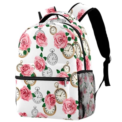 Sac à dos pour ados filles et garçons motif montre de poche vintage roses