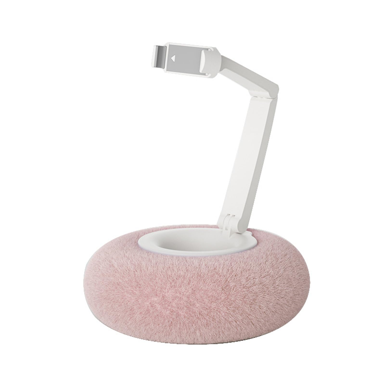 Soporte de teléfono ergonómico giratorio con base de cojín suave, brazo ajustable a 80° y antideslizante para dispositivos de 2 a 12 pulgadas, cama ajustable para teléfono