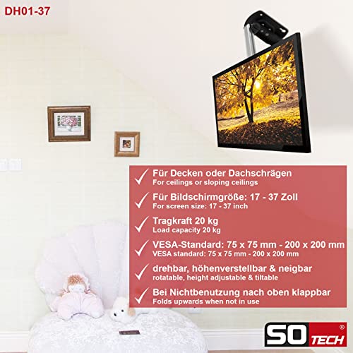 SOTECH klappbare TV Deckenhalterung DH-01-37 | klappbare, drehbare, höhenverstellbare, neigbare TV Halterung für 17-37 Zoll Bildschirmdiagonale | belastbar bis 20 kg | VESA kompatibel – Bild 7