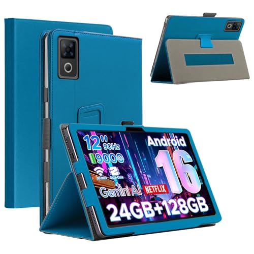 CONAPIKA Funda para DOOGEE U12 12 Pulgadas, Ligero PU Protectora Carcasa con Soporte Función, Anti Scratch Anti Caída Carcasa con Soporte para Lápiz y Correa para la Muñeca, Azul Claro