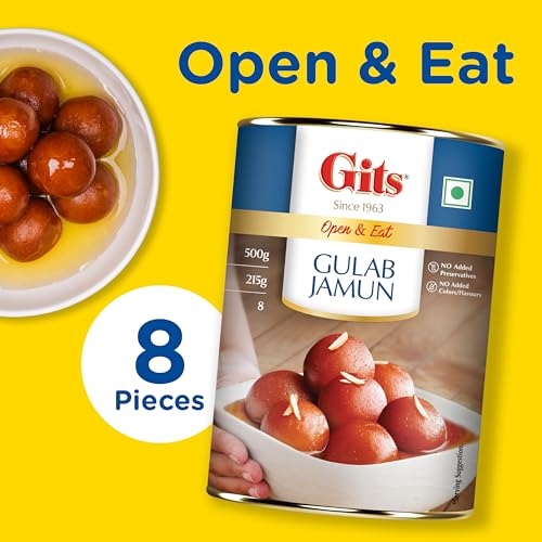 Image of Gits Gulab Jamun Tin |500gm, 8 Pieces |Open & Eat | Mouth-Watering Indian Mithai | Delicious, tasty, melts in mouth (Pack of 3)