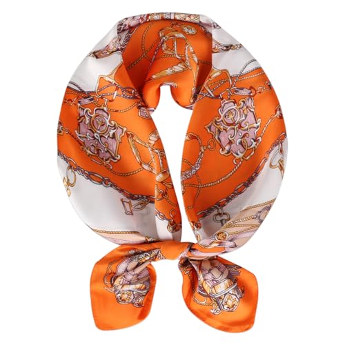 Relang Fashion silk Satin Head Scarf for Women Hair Bandana Hair Scarf Wrap Neck Scarf for Women 27.5×27.5 inches Orange Mosaic