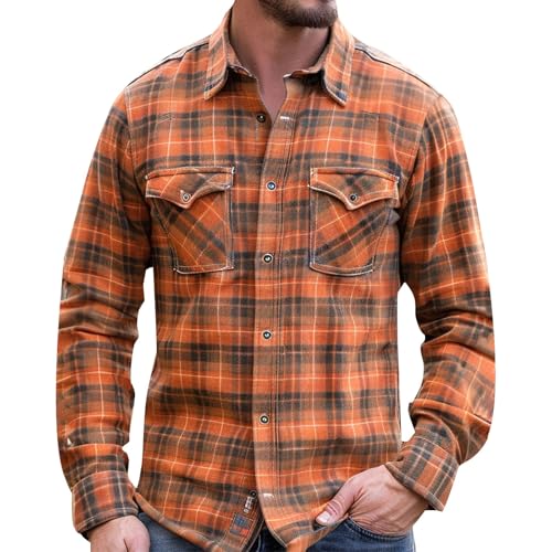 Chemise à carreaux flanelle homme imprimée col boutonné