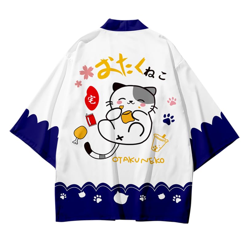 Image of LAI MENG FIVE CATS Women's Lucky Cat Cardigan Kimono Loose Cover up Casual Blouse Cute Tops