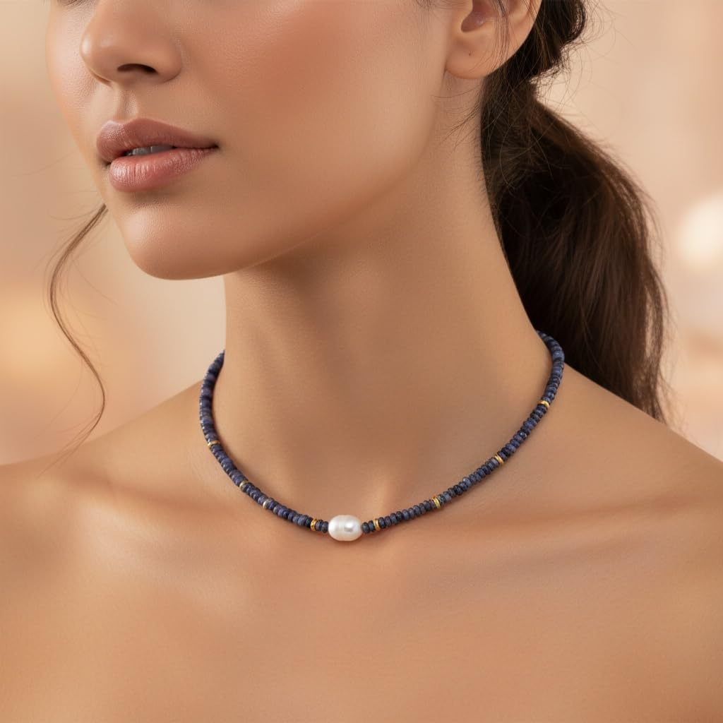 Beaded Necklace for Women, Colorful Gemstone Freshwater Pearl Choker Necklace 14K Gold Natural Stone Handmade Jewelry - Image 5