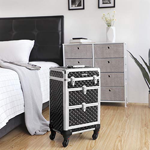 SONGMICS Kosmetikkoffer, Trolley, Schminkkoffer mit 2 Schubladen, Friseurkoffer, groß, Make-up Koffer, 34 x 24 x 56 cm… – Bild 3