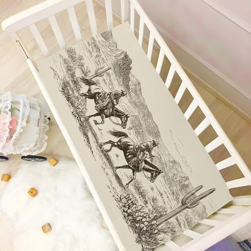 Image of Baby Crib Sheet American Wild West Desert Crib Mattress for Boys and Girls Cowboys Playard Sheet Soft Breathable Fitted Baby Mattress Cover 52x28in