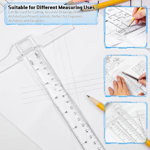 Pangda 1 Pcs 12 Inch/ 30 cm T-Square Ruler Plastic Transparent T-Ruler for Drafting and General Layout Work