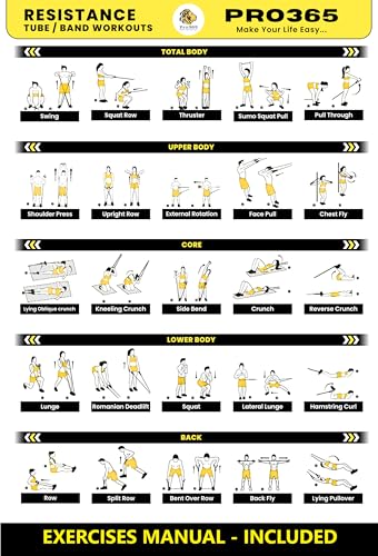 PRO365 11 in 1 Resistance Band Kit for Home Exercises, Stretching, Toning Tube Kit with Foam Handles, Door Anchor (Ankle Strap, Carrying Bag, Exercise Manual Included) 6 51EXlkHvv+L