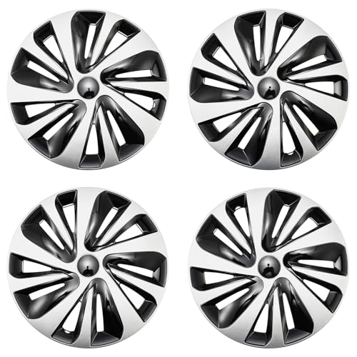 Image of Silver with Black Hubcap Wheel Cover Replacement Kit 16 inch Hub Caps Wheel Rim Cover Car Exterior Accessories Set of 4, 16 inches