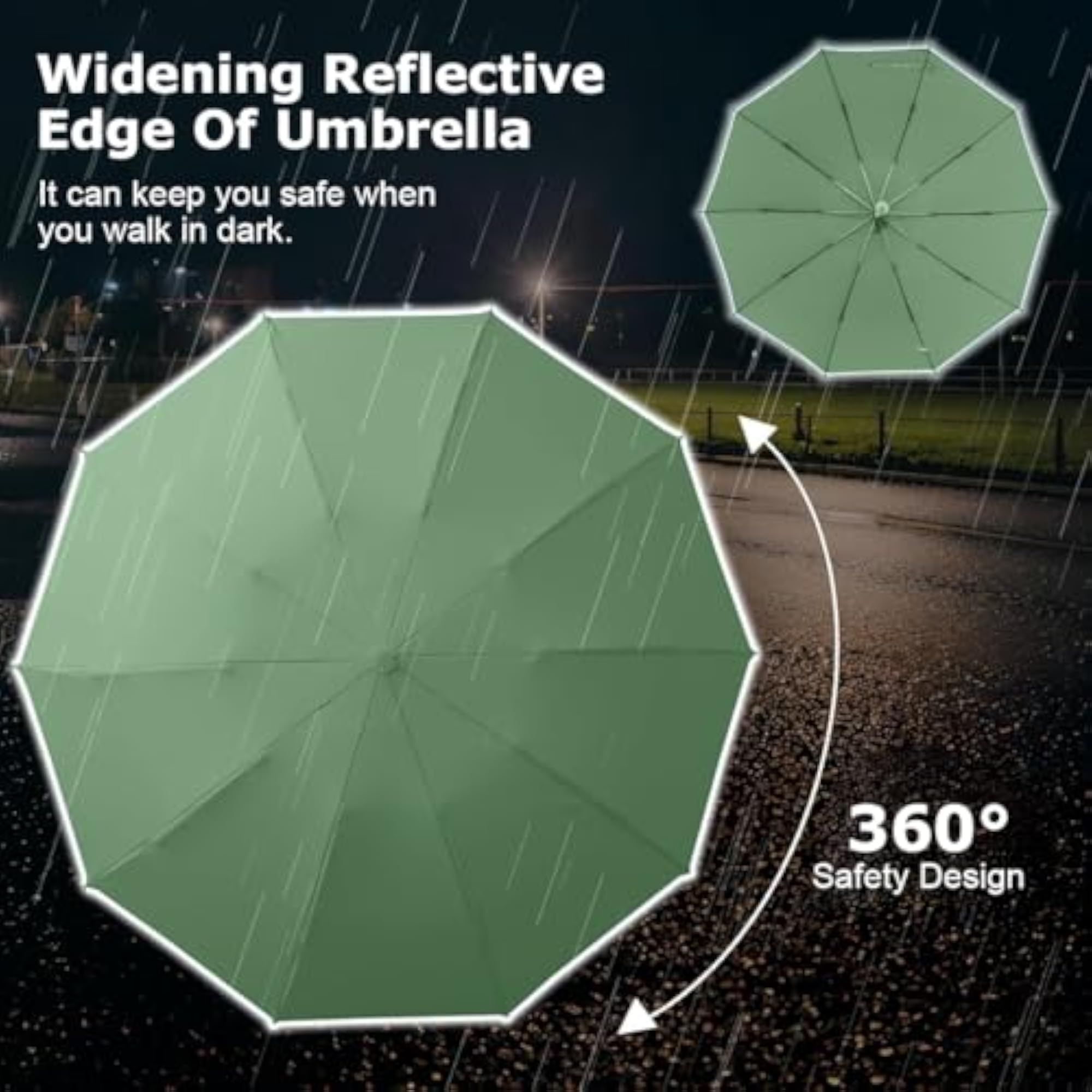 3 Fold Sun Umbrella, Travel Umbrella for Rain with Reflective Strip