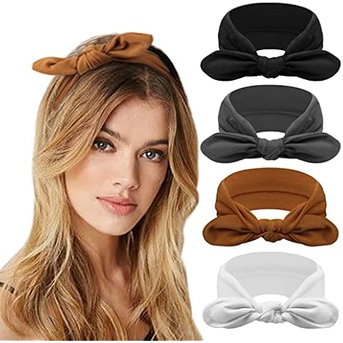 DRESHOW Knotted Bow Hairband for Women Rabbit Ears Bow Headband Vintage Hairband Yoga Head Wrap 4 Pack Cover