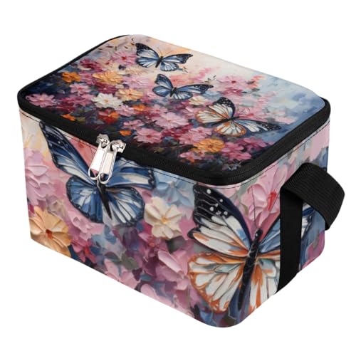 GzLeyigou Lunch Bags for Women Men 9 Cans,Butterfly Hot & Cold Food Delivery Bag Insulated Grocery Bag Insulated Lunch Box Flowers Cooler Bag for Office Work Picnic Beach