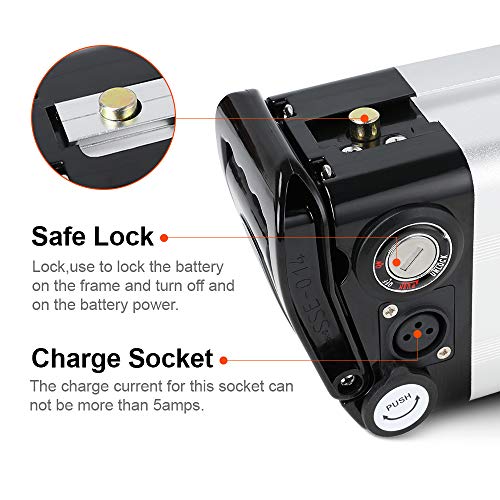 Yose Power 48V 36V 10.4Ah 13Ah 15Ah 17.4Ah Ebike Battery Sliver Fish Electric Bike Battery 250W 350W 500W 700W 900W 1000W Electric Bicycle Lithium Batteris (Silver Color 36V13Ah for 0-750W Motor)