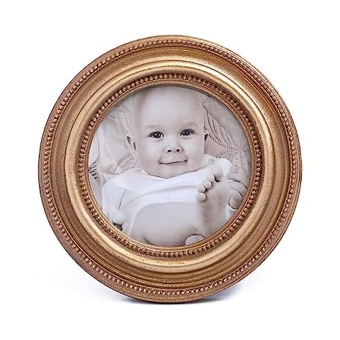 SIKOO 3x3 Small Round Picture Frames Vintage Picture Frames 3x3 Antique Mini Picture Frames Ornate Picture Frames Collage Wall Mount and Tabletop Bronze Gold Cover