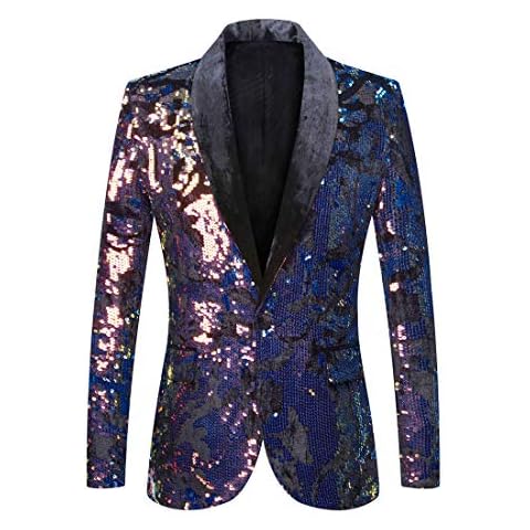 PYJTRL Men's Velvet Sequins Floral Blazer Cover