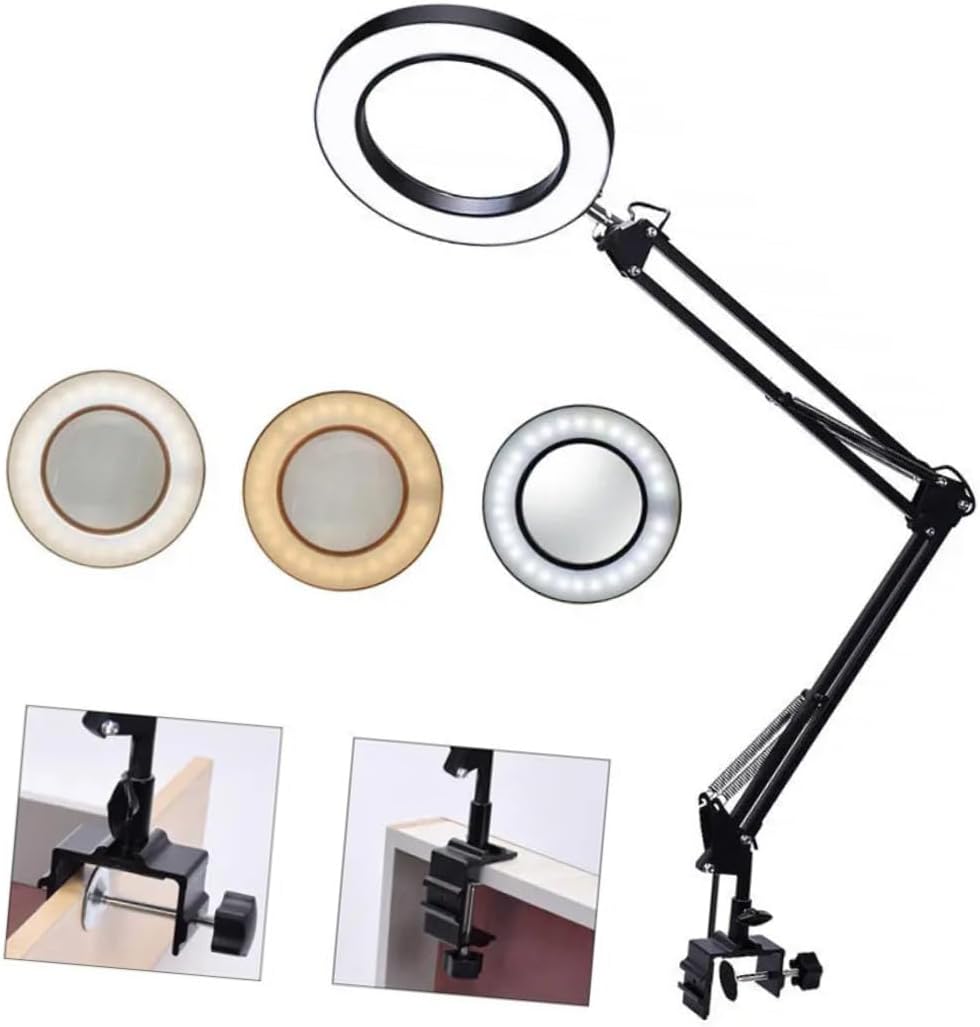 Retractable Long Arm USB Desk Lamp with Magnifying Glass Led Lighting for Welding Crafts Reading Extendable Arm Color Temperatures Durable Design