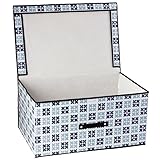 Nice Life Boîte de rangement avec couvercle étanche pour vêtements, sous-vêtements, jouets, documents, blanc/bleu (60 x 40 x 30 cm)